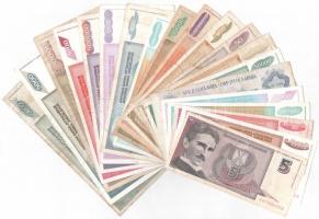Jugoszlávia 1987-1994. 20xklf bankjegytétel T:II-III Yugoslavia 1987-1994. 20xdiff banknote lot C:XF-F