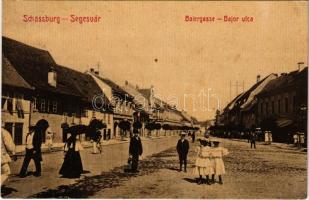 1909 Segesvár, Schässburg, Sighisoara; Baiergasse / Bajor utca, üzletek. W. L. (?) No. 85. / street view, shops (EK)