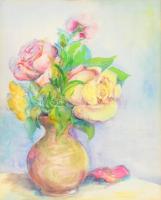 Reiner László (?-?): Virágcsendélet Akvarell, papír. Jelzés nélkül. Üvegezett fa keretben. 28x20 cm