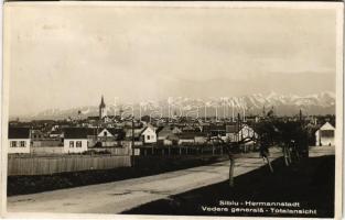 1932 Nagyszeben, Hermannstadt, Sibiu; Vedere generala / Totalansicht / látkép, utca / general view, street (vágott / cut)