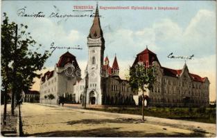 1914 Temesvár, Timisoara; Kegyes tanítórendi főgimnázium a templommal / grammar school, church (EK)