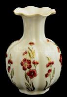 Zsolnay virág mintás váza, kézzel festett, jelzett, hibátlan, m: 15 cm