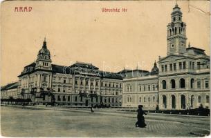 1910 Arad, Városház tér, Városháza. W. L. 942. / town hall, street view (EM)