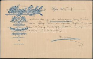 1909 Győr, Abonyi és Szobel divatáruházának fejléces számlája