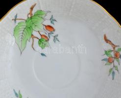 Herendi csipkebogyó mintás mokkás csésze és alj (8db), kézzel festett, jelzett, hibátlan