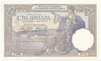 Jugoszlávia 1929. 100D I. Sándor vízjel T:I- Yugoslavia 1929. 100 Dinara with Alexander I watermark C:AU Krause 27.b
