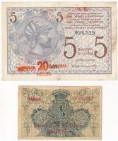 Jugoszlávia / Szerb-Horvát-Szlovén Királyság 1919. 1/2D 2K felülbélyegzéssel + 5D 20K felülbélyegzéssel T:III  Yugoslavia / Kingdom of the Serbs, Croats and Slovenes 1919. 1/2 Dinara with 2 Kronen overprint + 5 Dinara with 20 Kronen overprint C:F  Krause 14;16.a