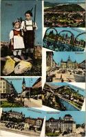 Graz, Hilmteich, Bismarckplatz, Rathaus, Schlossberg, Jakominiplatz, Stadttheater / lake, square, town hall, castle, theatre