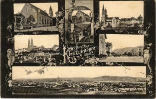 1913 Klosterneuburg, Stiftskeller / beer hall interior, church, autobus. Art Nouveau, floral (EK)