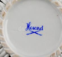 Herendi virág mintás fonott kosár, kézzel festett, jelzett, hibátlan, d: 12 cm