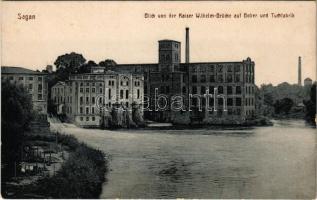 Zagan, Sagan; Blick von der Kaiser Wilhelm Brücke auf Bober und Tuchfabrik / bridge, cloth factory