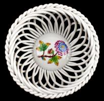 Herendi Viktória mintás fonott kosár, kézzel festett, jelzett, hibátlan, d: 13 cm