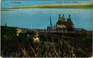 1916 Turnu Severin, Szörényvár; Ruinele Podului Traian / bridge ruin + K.U.K. BRIEFZENSUR ORSOVA (EK)