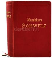 Karl Baedeker: Die Schweiz nebst den Angrenzenden Teilen von Oberitalien, Savoyen und Tirol. Handbuch für Reisiende. Leipzig,1911, Verlag von Karl Baedeker, XLII+583 p. 34. kiadás. Térképekkel illusztrálva, német nyelven. Kiadói aranyozott egészvászon kötés, festett lapélekkel, néhány kihajtható lap széle gyűrött. / Cloth binding, in German language.