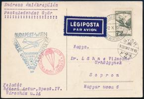 1932 Levelezőlap a Budapest-Bécs Endress emlékrepülésről, győri postaledobással