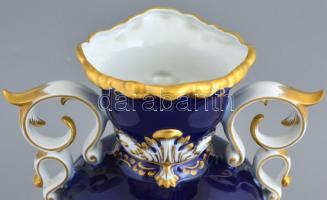 Hollóházi nagyméretű füles váza, kézzel festett, jelzett, hibátlan, m: 36 cm