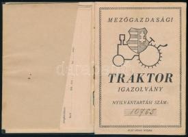 1948 Mezőgazdasági traktor igazolvány Kossuth címerrel, Ford Fordson gyártmányra, vászonkötésben. Ho...