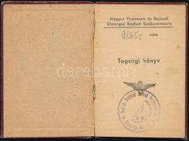 1946 Magyar Vasutasok és Hajósok Országos Szabad Szakszervezete Tagsági könyv (igazolvány), kopott vászonkötésben