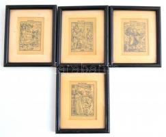 4 db Albrecht Dürer nyomat: Der Richter, Der Ritter, Der Edelman, Der Herzog, üvegezett keretben, paszpartuban, 8x6 cm
