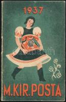 1937 M. Kir. Posta zsebnaptár, magyar és német nyelvű ceruzás, részben verses bejegyzésekkel