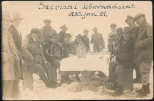 1930 Szirmai körvadászat, 130. jan. 21., csoportkép, fotólap, 9x14 cm