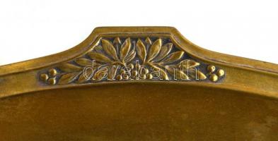 Ezüstözött réz kínáló tál, kopott, jelzéssel, 20x34 cm