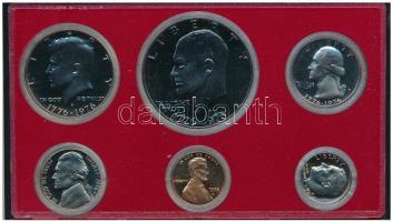 Amerikai Egyesült Államok 1976S 1c-1$ (6xklf) forgalmi sor dísztokban T:PP  USA 1976S 1 Cent - 1 Dollar (6xdiff) coin set in case C:PP