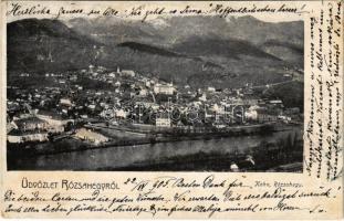 1905 Rózsahegy, Ruzomberok; látkép zsinagógával és vasútállomással. Kohn kiadása / general view with synagogue and railway station (EK)