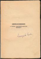 De Heer J.: Armageddon. A népek végpusztulásának színtere.  Szabadi Elemér fordítása. Bp, 1936, Sylv...