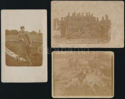 cca 1910-45 Vegyes katonai fotó és fotólap tétel, össz. 12 db, részben sérült állapotban, 8x11,5 és ...
