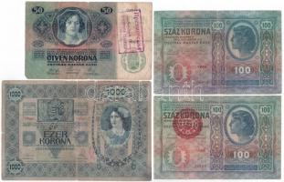 1902-1917. 1K-1000K 8db-os vegyes korona bankjegy tétel, közte felülbélyegzett darabok is T:III,III-