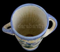 Iparművészeti Vállalatos Gorka füles váza, mázas kerámia, jelzett, kopásnyomokkal, belsejében máz al...