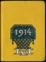 1914 Hornyánszky Viktor Cs. és Kir. Udvari Könyvnyomda 1914-es zsebnaptára. Szecessziós, illusztrált egészbőr-kötésben, díszes címlappal, ceruza nélkül, 12x9x1 cm