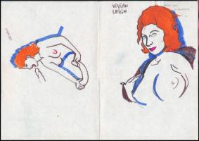 Jelzés nélkül: Pornó grafika, 3 db, vegyes technika, papír, 21x15 és 23×17 cm