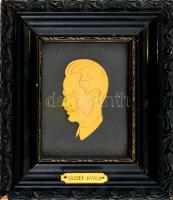 József Attila lemezfej üvegezett keretben, fej: 7x4 cm, keret belső: 10x7,5 cm külső: 17x14,5 cm, kis lepattanásokkal