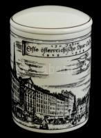 Erste Österreichische Sparkasse 1819-1969 feliratú porcelán edény, fedővel, matricás, jelzett, hibátlan, m: 11,5 cm, d: 8 cm.