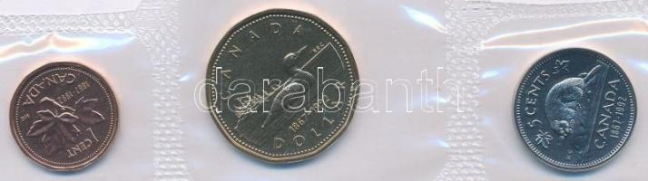 Kanada 1992. 1c Cu "Konföderáció" + 5c Cu-Ni "Konföderáció" + 1$ Br-Ni "Kon...