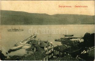 1914 Herceg Novi, Castelnuovo; general view, port, steamship, boats. W. L. Bp. 4711. Carlo Uva (EK)