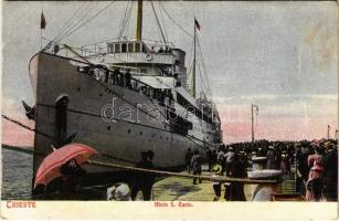 Trieste, Trst; Molo S. Carlo / molo, Thalia passenger steamship, crowd