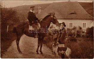 1914 Vízakna, Salzburg, Ocna Sibiului; férfi lóval és kutyával / man with horse and dog. photo