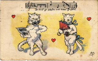 1919 Du bist zu schön - um treu zu sein! / Cats, romantic couple. B.K.W.I. 236-3. artist signed (szakadás / tear)