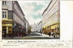 Wien, Vienna, Bécs; Kettenbrückengasse / street view, shops. Schneider & Lux (cut)