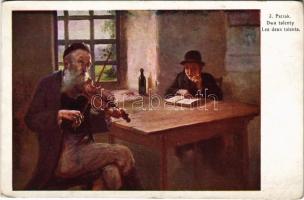 Dwa talenty / Les deux talents / Judaica art postcard s: J. Pstrak (EK)
