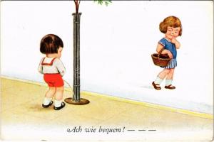Ach wie bequem! / Children art postcard, humour. WSSB 8462/1.