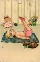 1930 Child with dog and toys. Meissner & Buch Kunstkarte Nr. 3090. (EK)