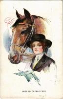 1917 Miss Knickerbocker. Lady with horse, art postcard. WSSB 4969. s: Court Barber + K.u.K. I.R. Erzherzog Rainer Nr. 59. III. Feldbaon (EK)