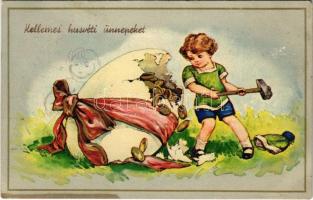 1940 Kellemes Húsvéti ünnepeket! / Easter greeting art postcard with egg