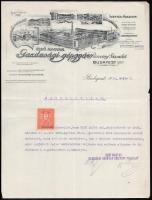1930 Elő Magyar Gazdasági Gépgyár munkáltatói igazolása, a cég fejléces papírján, 10 F. okmánybélyeggel.