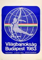 1983 XXII. Tornász Világbajnokság Budapest plakátja, ofszet, papír, szélein és sarkaiban apró lyukakkal és szakadásokkal, hajtásnyommal, 83x58 cm