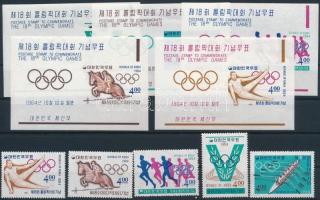 1964 Nyári olimpia Tokió sor + vágott blokksor, Tokyo Summer Olympics set + imperforated block-set Mi 457-461 + Mi 462-466